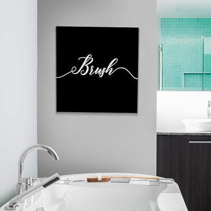 Renditions Gallery Black Brush Sign Bathroom Décor Gallery Wrapped Canvas Wall Art, 12x12,