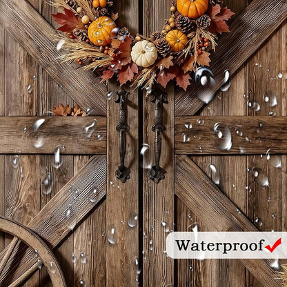 Fall Rustic Barn Door Shower Curtain, Autumn Thanksgiving Pumpkin Farmhouse Brown Wood Board Shower Curtain Set Bathroom, Western Farm Harvest Fabric Bath Decor with Hooks,70X75IN