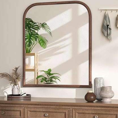 30"x36" Arch Wall Mirror for Wall, Wall Mounted Vanity Mirror for Bedroom, Wood Grain Finish Frame Mirror with Tempered Glass, Vintage Decorative for Bathroom, Entryway, Living Room, Walnut