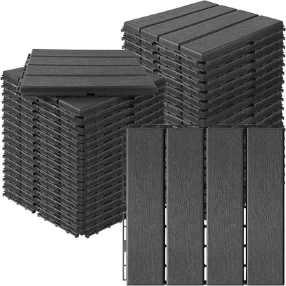 36 Pcs Plastic Interlocking Deck Tiles 12" x 12" Patio Floor Decking Tiles Indoor Outdoor Waterproof Non-Slip Flooring Tiles All Weather Use for Balcony Backyard Porch Poolside, Dark Grey