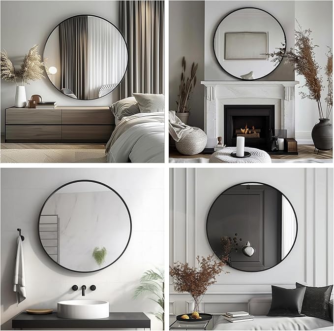 Circle Mirror 26 inch, Black Round Mirror, Matte Black Metal Frame | High Definition Mirror, Rust-resistant, Easy Installation, Suitable for Bedroom, Entryway, Living Room, Hallway, Wall Décor