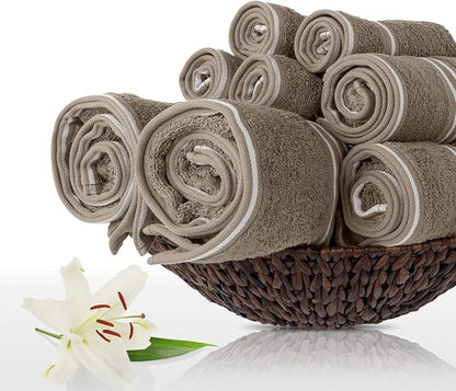 Lavish Home Bathroom Towels Set, Bathroom Essentials, Taupe, Set of 8 | Includes 2 Bath Sheets, 2 Hand Towels, 2 Wash Cloths, 2 Fingertip Sheets, Soft 575 GSM Cotton Set for Shower, Gym, Dorm, Spa