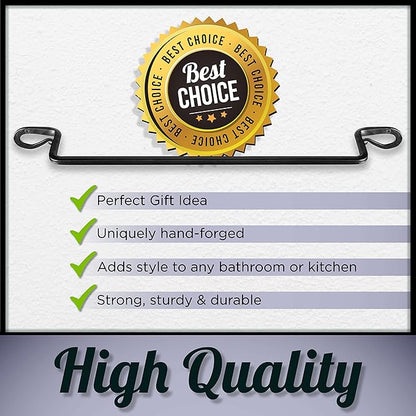 Stur-De Wrought Iron Towel Holder - Rustic Towel Rack for Bathroom or Kitchen, Wall-Mount Black Iron Towel Bar for Bath Towels - Decorative Black Towel Bar for Farmhouse-Style Home - 21 x 3 x 2 Inches