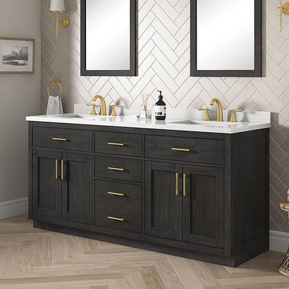 OVE Decors Bailey 72 in. Double Sink Freestanding Matte Black Wood Bathroom Vanity with White Quartz Top, Matching Backsplash and Power Bar