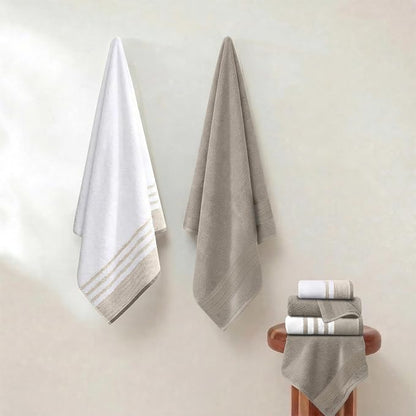 Modern Threads 6-Piece Towel Set – 100% Cotton, Quick Dry, Ultra Absorbent – Includes 2 Bath, 2 Hand, 2 Washcloths (White/Reinhart Tan)
