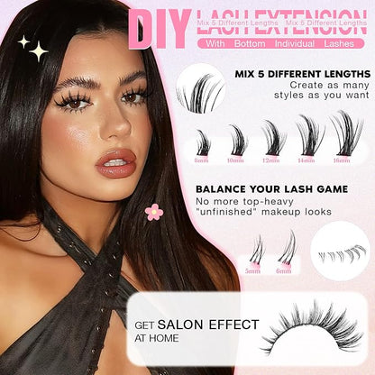 Anime Lash Clusters Kit Wispy Eyelash Clusters DIY Lash Extension Kit with 5-6mm Bottom Lashes 8-16mm Thin Band Individual lashes 175Pcs Manga Eyelash Extension Kit with Lash Glue, Tweezers by WTVANE