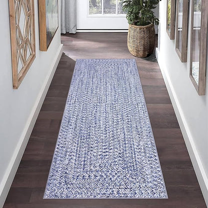 Printed Washable Runner Rug 2x10 Non Slip Bathroom Rugs Modern Soft Bedroom Rug Farmhouse Kitchen Runner Stain Resistant Carpet for Hallway Entryway Rugs 2'x10' Light Blue