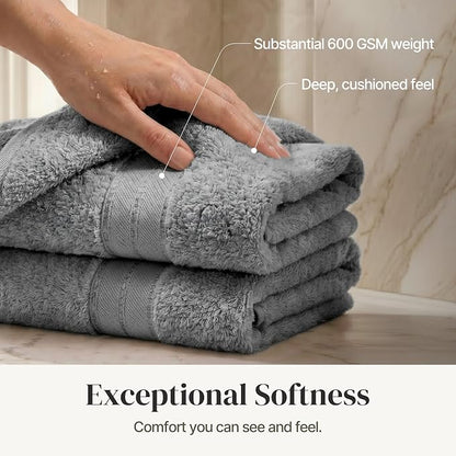 Modern Threads - Spun Loft 6-Piece 100% Combed Cotton Towel Set - Bath Towels, Hand Towels, & Washcloths - Super Absorbent & Quick Dry - 600 GSM - Soft & Plush, Charcoal