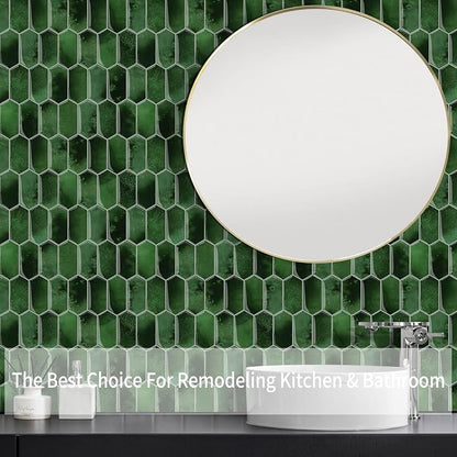10-Sheet Long Hexagon Peel and Stick Kitchen Backsplash Tiles | 3D Waterproof Self-Adhesive Wall Tile Stick on Backsplash for Kitchen, Bathroom, Fireplace,RV(Dark Green,12"×12")