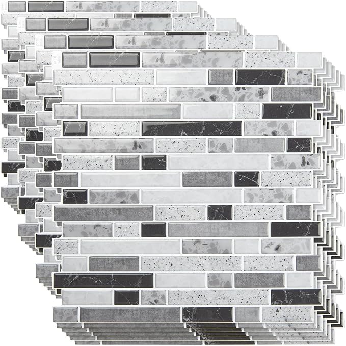 Art3d 10-Sheet Heavy-Duty Peel and Stick Backsplash, Waterproof Wall Tiles Stick on Kitchen Backsplash Living Space, Carrara Grey (Pack of 4)