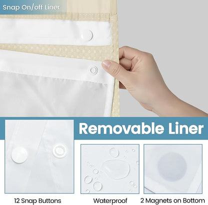 EUTXL Heavyweight No Hook Shower Curtain with Liner, Ivory, 54x80 | Snap in Liner, Thick Waffle Fabric, Hotel Quality, Corner Magnets, Waterproof & Washable
