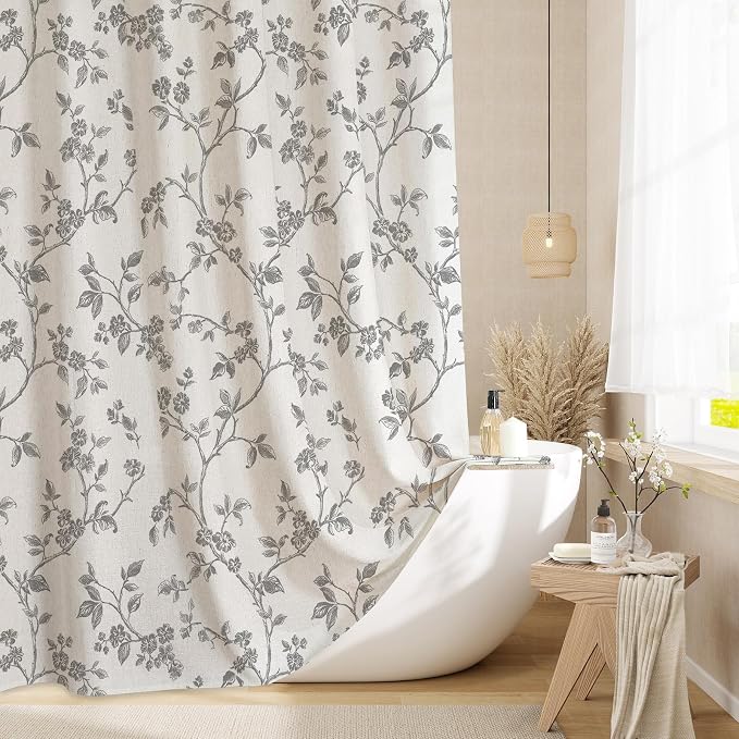 MitoVilla Small Stall Linen Floral Shower Curtain for Bathroom,36 x 72 | Narrow Half BoHo Cottagecore Spring Shower Curtains, Modern Farmhouse Country Plant Leaves Bathroom Décor, 36 x 72