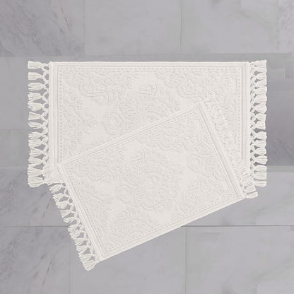 Jean Pierre - Ricardo Bath Mats, Set of 2 Woven Fringe Bathroom Rugs, 100% Cotton, Premium Bathroom Decor - Measures 17" x 31" and 21" x 41" - White