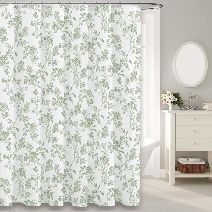 WOUVMA Sage Green Shower Curtain Floral Cotton Cottagecore Shower Curtain for Bathroom 72" W x 72" L