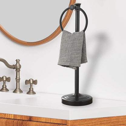 Hoimpro Hand Towel Holder Free Standing Towel Bar Oil Rubbed Bronze | Hanging Floor Hand Towel Rack Ring, for Bathroom Kitchen Vanity Countertops, Hardware Accessories SUS 304 Heavy-Duty Base