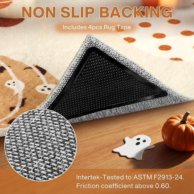 2.5x8 Beige Halloween Fall Pumpkin Hallway Runner Rug for Kitchen Entryway | Washable Non-Slip Low-Pile Autumn Thanksgiving Rug for Hallway, Front Door, Bedroom, Bathroom, Halloween Home Decor Rug