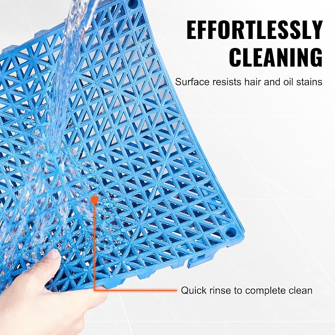 VEVOR Interlocking Tiles, 55Pcs 12 x 12 in, Soft PVC Drainage Tile Mat, Non Slip & Wear-Resistant Splicing Drainage Mat, Floor Tile Drain Holes for Restroom, Bathroom, Kitchen, Pool, Blue