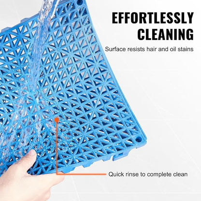 VEVOR Interlocking Tiles, 55Pcs 12 x 12 in, Soft PVC Drainage Tile Mat, Non Slip & Wear-Resistant Splicing Drainage Mat, Floor Tile Drain Holes for Restroom, Bathroom, Kitchen, Pool, Blue