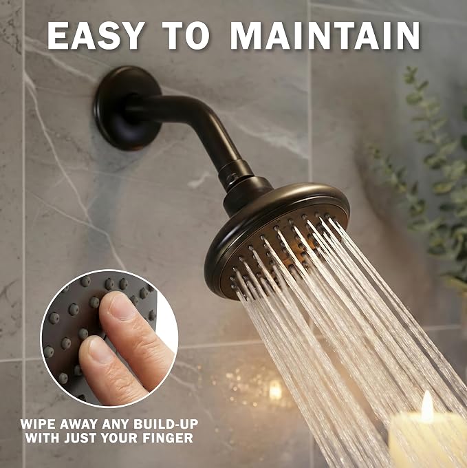 Aqua Elegante High Flow Shower Head - 2.5 GPM - Oil-Rubbed Bronze | 4 Inch Wall Mount Water Saving Bathroom Showerhead Nozzle For Boosting Low Pressure Showers With Adjustable Brass Ball Joint
