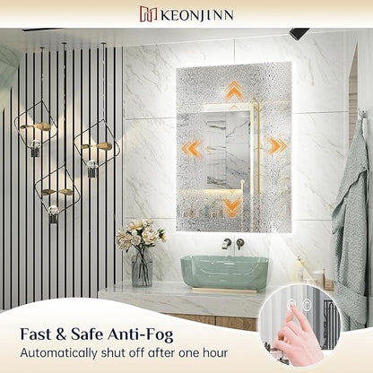 Keonjinn LED Bathroom Mirror with Lights 36 x 36 Inch, Backlit Vanity Mirrors for Wall, Stepless Dimmable, Anti Fog, Waterproof, CR90+ Tempered Glass, Memory Founction, High Lumen