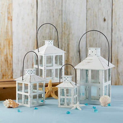 Kate Aspen White Vintage Distressed Rustic Candle Holder Decorative Lantern (6 Inch), Wedding Decoration, Centerpiece, Farmhouse Decor, Shelf Decor