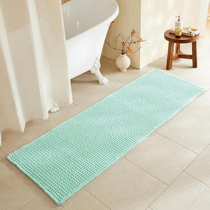 TYUU Waffle Runner Rug Bathroom, Long Boho Bath Mat, 72x24 Aqua Blue | Super Absorbent Quick Dry Bath Rug, Non-Slip Backing, Soft Waffle Washable Farmhouse Bathroom Mats, Tub, Shower & Home Decor