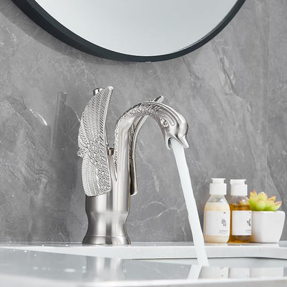 Bathroom Faucet Brushed Nickel Swan Single Handle 1 Hole Bathroom Vanity Faucet Basin Tap Deck Mount Lavatory