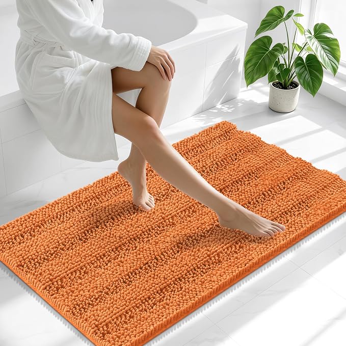 Smiry Thick Chenille Bathroom Runner Rugs 44x24, Absorbent Bath Mat, Clay | Quick‑Dry & Machine Washable, Non‑Slip Bath Carpet, Soft Striped Bath Rugs for Tub & Shower, Modern Home Decor Accessories