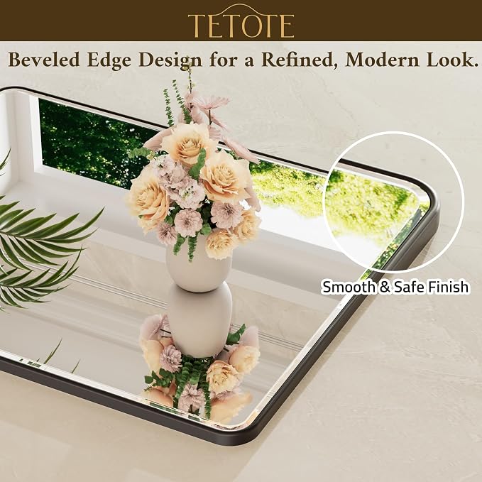 Black Framed Bathroom Mirror 72 x 36 Large Beveled Edge Tempered Glass, Rounded Corner Rectangle Bathroom Mirror for Modern Bathroom, Living Room, Bedroom, Entryway