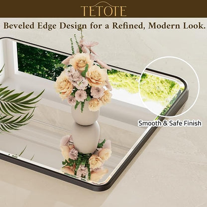 Black Framed Bathroom Mirror 72 x 36 Large Beveled Edge Tempered Glass, Rounded Corner Rectangle Bathroom Mirror for Modern Bathroom, Living Room, Bedroom, Entryway