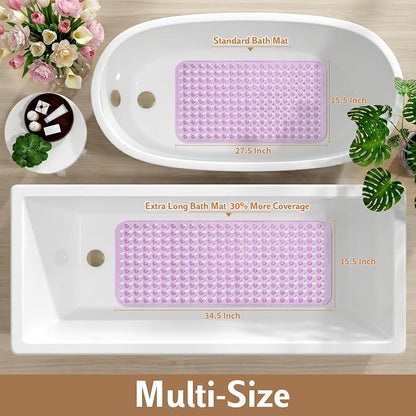Yimobra Bathtub Mat Non Slip, Shower Mat with Strong Suction Cups & Drain Holes, 28"X16", Anti Slip Bath Tub Mat for Inside Shower, Machine Washable Fast Drying, Bathroom Essentials, Clear Purple