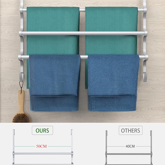 CANYAVE Over The Door Towel Rack, Over Door Towel Rack for Bathroom Door, Triple Towel Storage Holder with Hooks (Silver Gray, 20.15" L)