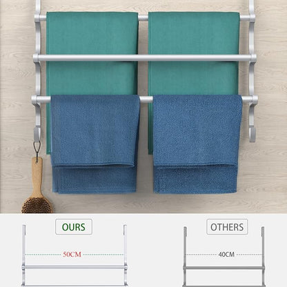 CANYAVE Over The Door Towel Rack, Over Door Towel Rack for Bathroom Door, Triple Towel Storage Holder with Hooks (Silver Gray, 20.15" L)