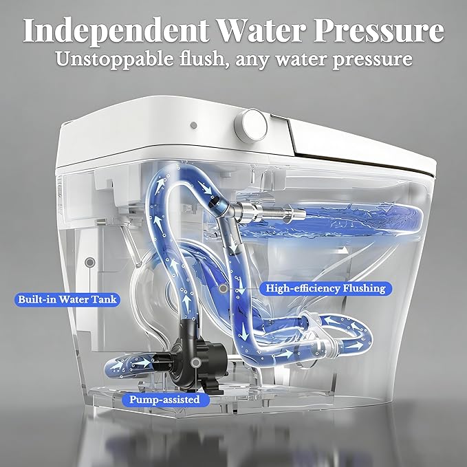 Smart Toilet with Bidet Built In, One Piece Elongated Toilet with Tank, Pump-Assisted Flush, Heated Seat, Warm Water Wash & Air Dryer, Foot Sensor Flush, LED Display