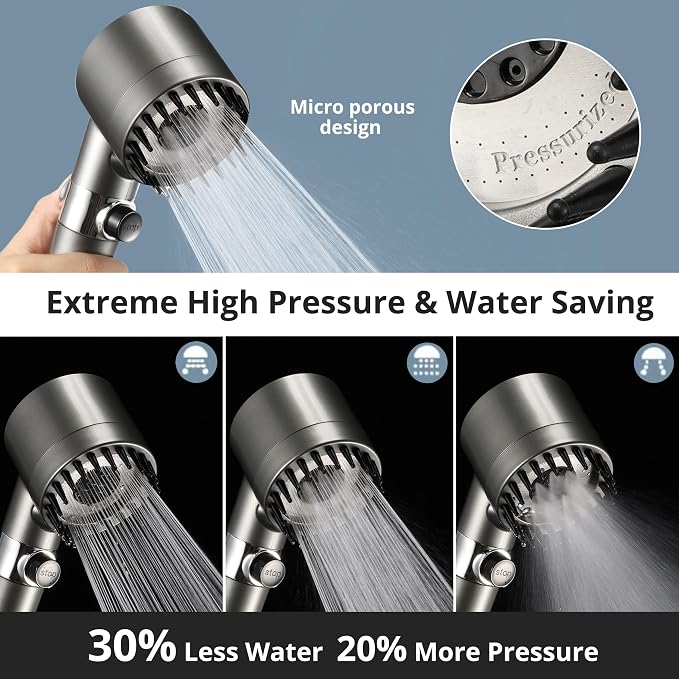Iopsk Fitered Shower Head with Handheld for Hard Water, High Pressure Handheld Shower Heads with On Off Switch, Showerhead with Long Hose(Gun Grey,2 Filters)
