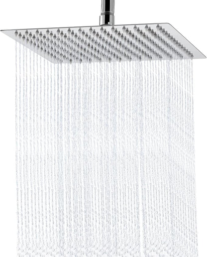 Rain Shower Head - 10 Inch High Pressure Shower Heads 304 Stainless Steel Ultra Thin Square Showerhead Pressure Boosting Design, Ceiling or Wall Mount