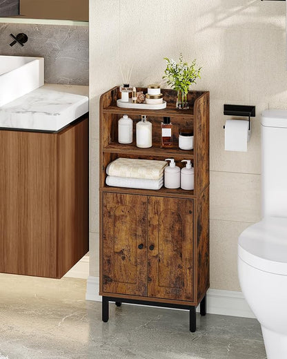 Hzuaneri Bathroom Storage Cabinet, Small Floor Cabinet with 2 Door | Toilet Paper Cabinets, Bathroom Organizer with Adjustable Shelf, for Small Spaces,Rustic Brown,Arch Door,7.1" Dx14.6 Wx32.7 H