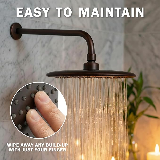 Waterfall Showerhead - 1.8 GPM - Oil-Rubbed Bronze | 9 Inch Large Overhead Rain Shower Head With Self-Clean Nozzles, Adjustable Brass Ball Joint, High Flow Best With Extender Arm