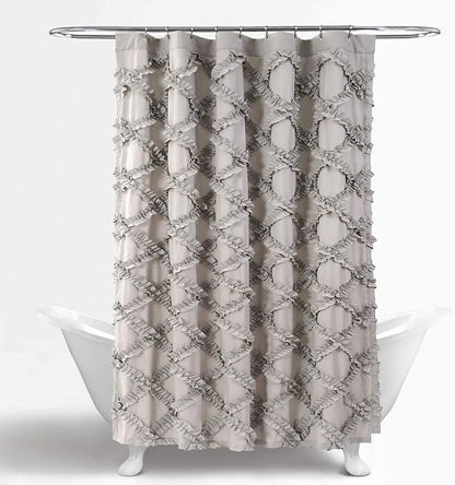 Lush Decor Ruffle Diamond Shower Curtain 72"L x 72"L Gray - Fabric Shower Curtains for Bathroom - Gray Bathroom Curtain - Vintage Farmhouse Decor