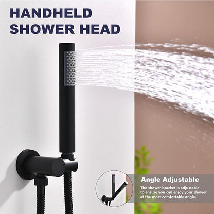 Shower System, All Metal Black Shower Faucet Set, Matte Black | 8" Rainfall Shower Head and Handheld Spray Combo, Round Shower Head and Handle Set with Valve and Trim Kit