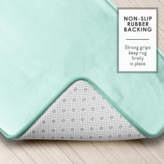 Clara Clark Bathroom Rugs, Velvet Memory Foam Bath Mat, Non-Slip, Machine Washable Bath Rugs - Dries Quickly, Ultra Soft Plush Bath Mats for Bathroom, 17 x 24, Light Blue