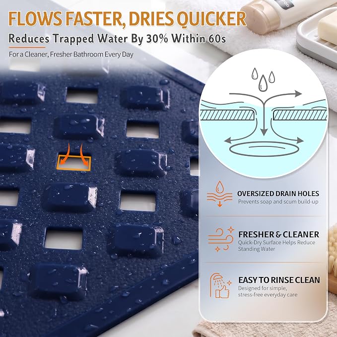 Yimobra Bathtub Mat Non Slip, Shower Mat with Strong Suction Cups & Drain Holes, 28"X16", Anti Slip Bath Tub Mat for Inside Shower, Machine Washable Fast Drying, Bathroom Essentials,Navy Blue