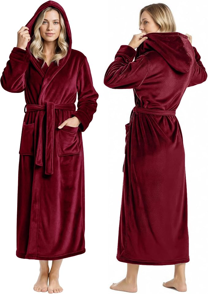 Premium Ultra Soft Robes for Women with Hood Plush Fleece Long Bathrobe