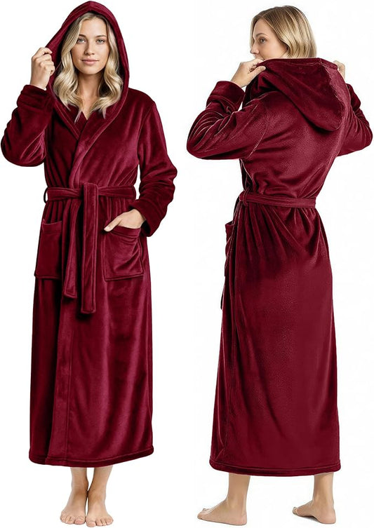 NY Threads Women's Fleece Hooded Bathrobe Plush Long Spa Robe, Medium