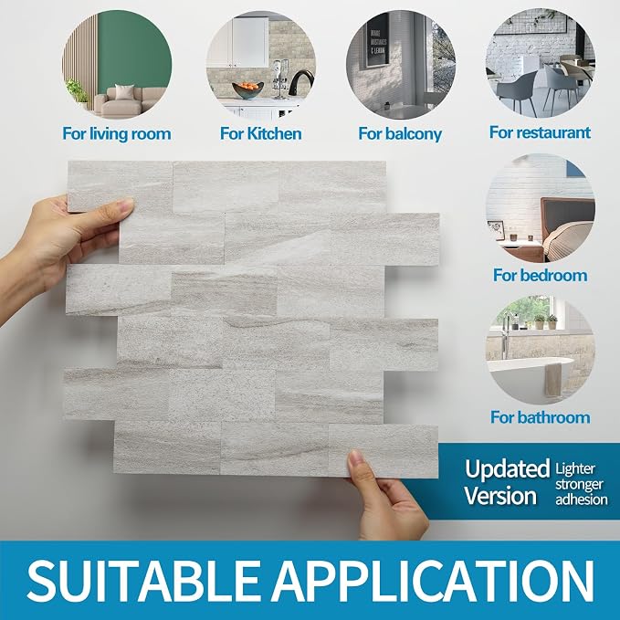 Art3d Peel and Stick Backsplash, Stick on Wall Tile, 10-Pack, Biege Marble | PVC, Self Adhesive, Splash Resistant, Multi-Surface Compatibility, Ideal for Kitchens, Fireplaces, Stair Areas