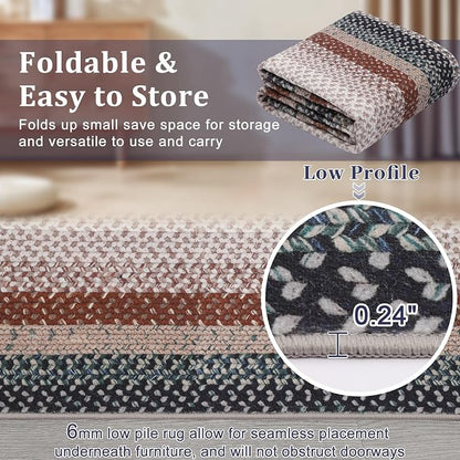 Imitation Braided Collection-Print Washable Runner Rug 2x6 Entryway Rug Modern Non Slip Kitchen Rugs Bathroom Runner Throw Rugs Soft Stain Resistant Carpet for Bedroom Laundry Hallway 2'x6'