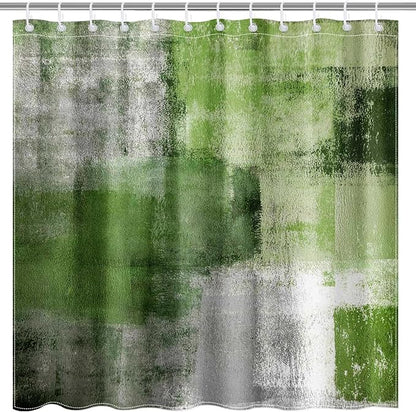 Mocsicka Abstract Shower Curtain Grey Abstract Art Painting Shower Curtain Bathroom Bathtub Curtain 72x72 Inch with 12 Hooks (Green)