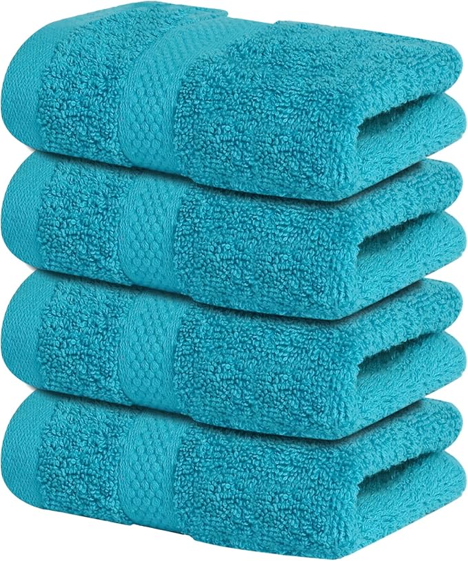 Infinitee Xclusives 100% Cotton Luxury Wash Cloths for Showering - 4 Pack | Washcloths [13x13] - Soft and Absorbent Face Towels for Bathroom Wash Clothes - Gym, Spa & Hotel Use