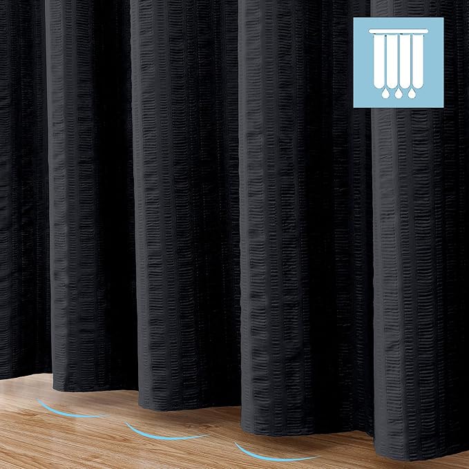 Aiyufeng Moga Black Shower Curtain - 3D Embossed Cloth Shower Curtain for Bathroom, Hotel Luxury Black Bathroom Curtains, Machine Washable, Standard Size 72Wx78H
