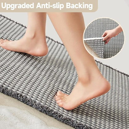 TYUU Waffle Runner Rug Bathroom, Long Boho Bath Mat, 72x24 Grey & White | Super Absorbent Quick Dry Bath Rug, Non-Slip Backing, Soft Waffle Washable Farmhouse Bathroom Mats, Tub, Shower & Home Decor